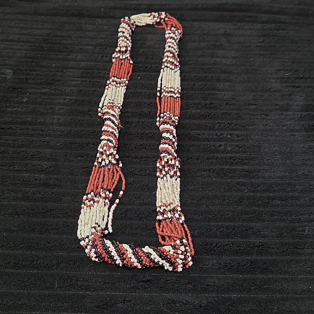 Multi-Strand Seed Bead Twisted Necklace Red Black Boho EUC
